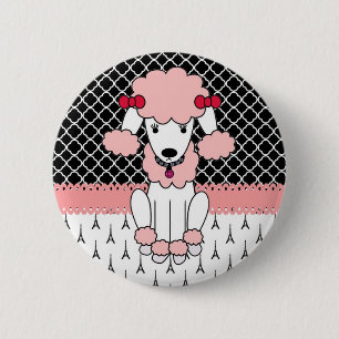 Retro custom girly diva pink Paris Poodle 2 Inch Round Button