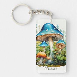 Retro Custom Monogram Psychedelic Mushroom Keychain