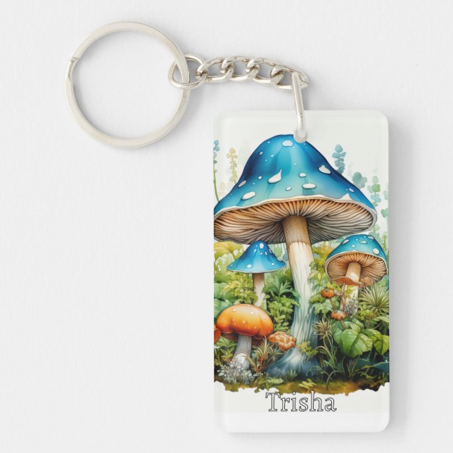 Retro Custom Monogram Psychedelic Mushroom Keychain (Front)