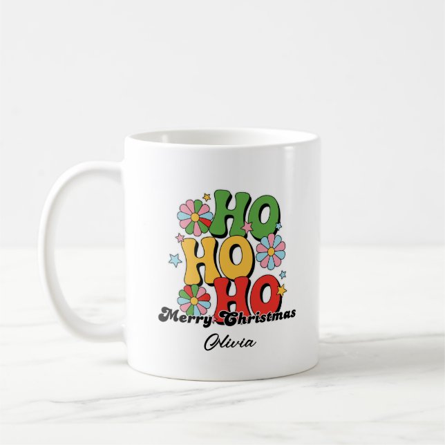 Retro CUSTOM NAME Christmas Ho Ho Ho Mug (Left)