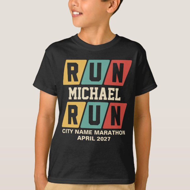 Retro Custom Name Marathon Support Kids T-Shirt (Front)