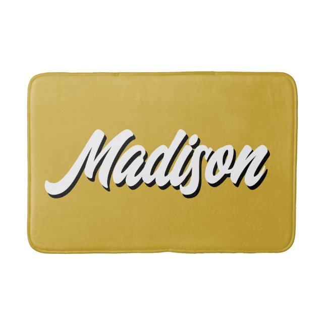 Retro Custom Name Personalized Groovy College Gift Bath Mat (Front)