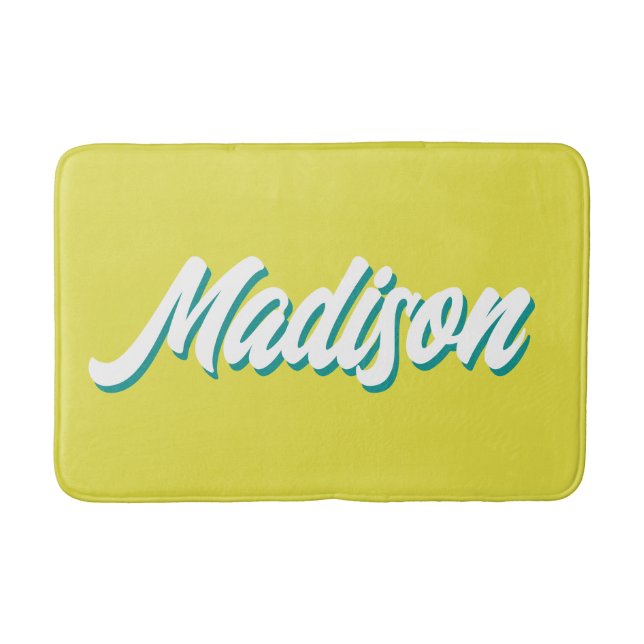 Retro Custom Name Personalized Groovy College Gift Bath Mat (Front)