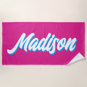 Retro Custom Name Personalized Vintage Pool Groovy Beach Towel