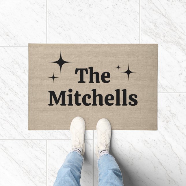 Retro Custom Name Template burlap rustic chic  Doormat (Indoor)