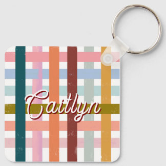 Retro CUSTOM Name Woven Roller Stripes Keychain