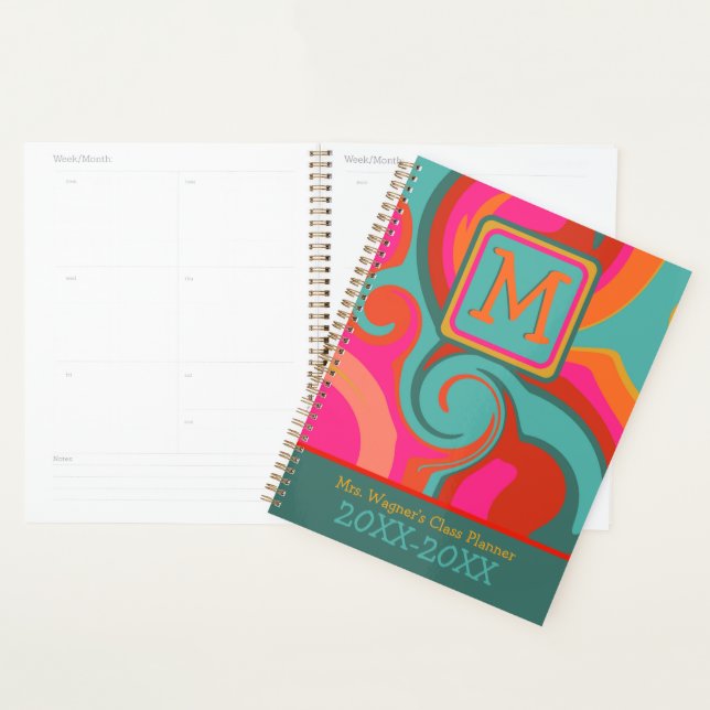 Retro Custom Teacher Abstract Colourful Initial  Planner (Display)