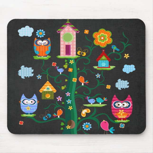 Retro Custom Trendy Colourful Owl Mouse Pad (Front)