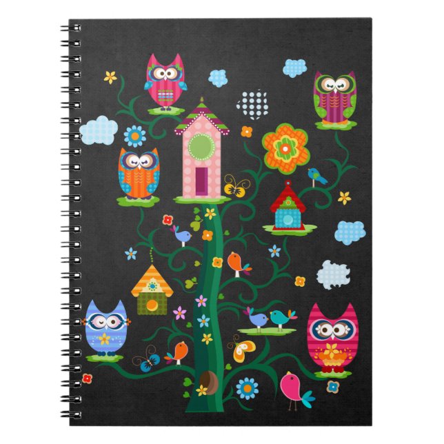 Retro Custom Trendy Colourful Owl Notebook (Front)