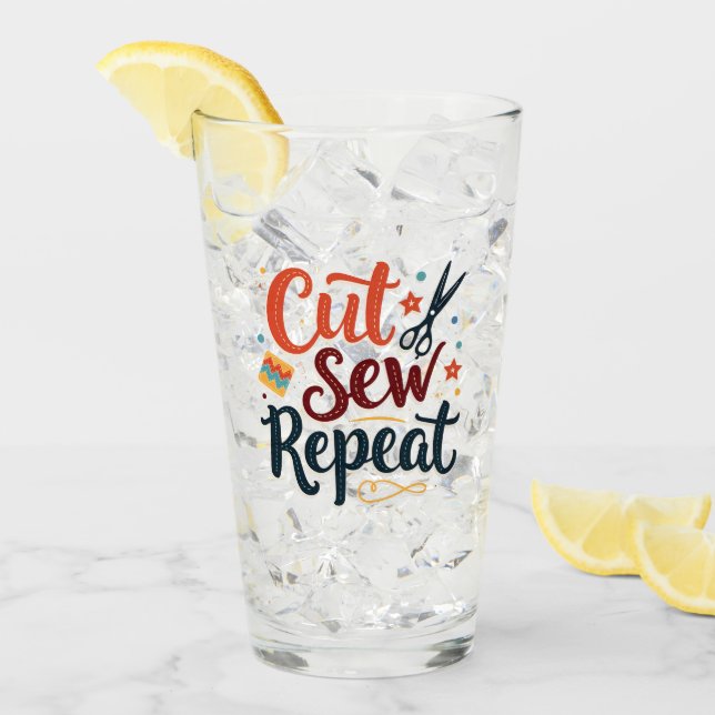 Retro "Cut Sew Repeat" Sewing Lover Design Glass (Front Ice)