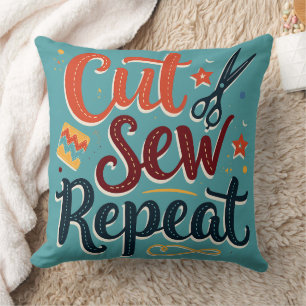 Retro "Cut Sew Repeat" Sewing Lover Design Throw Pillow
