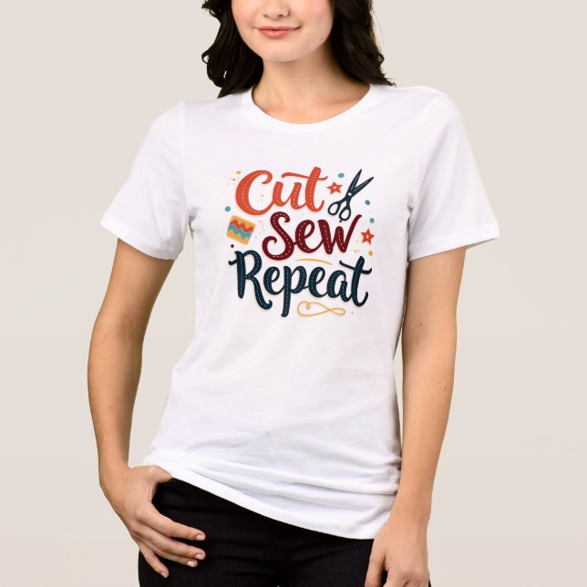 Retro "Cut Sew Repeat" Sewing Lover Design Tri-Blend Shirt (Front)