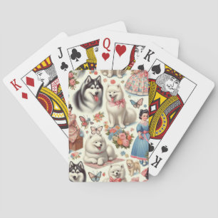 Retro Cute American Eskimo Seamless Playing Cards
