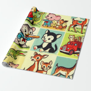 Retro Cute Animals Comics Wrapping Paper