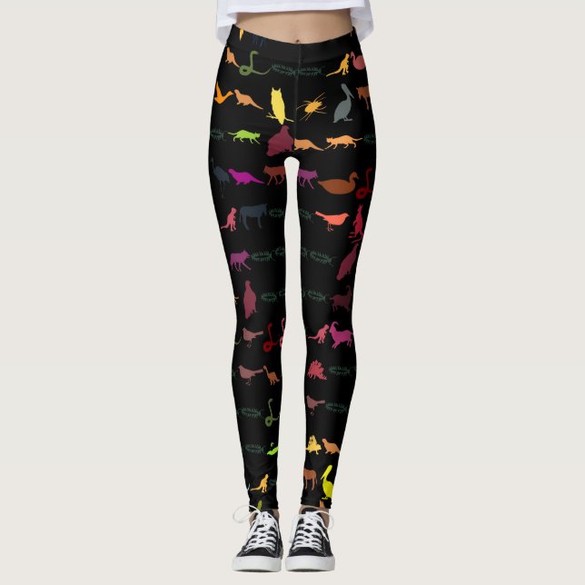 Retro Cute Animals Pattern Leggings (Front)