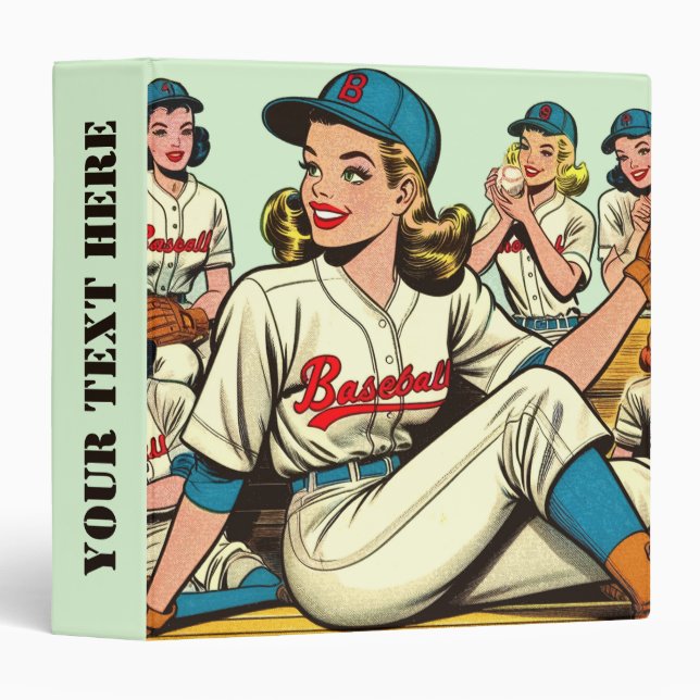 Retro Cute Baseball Girls Comics Binder (Front/Spine)