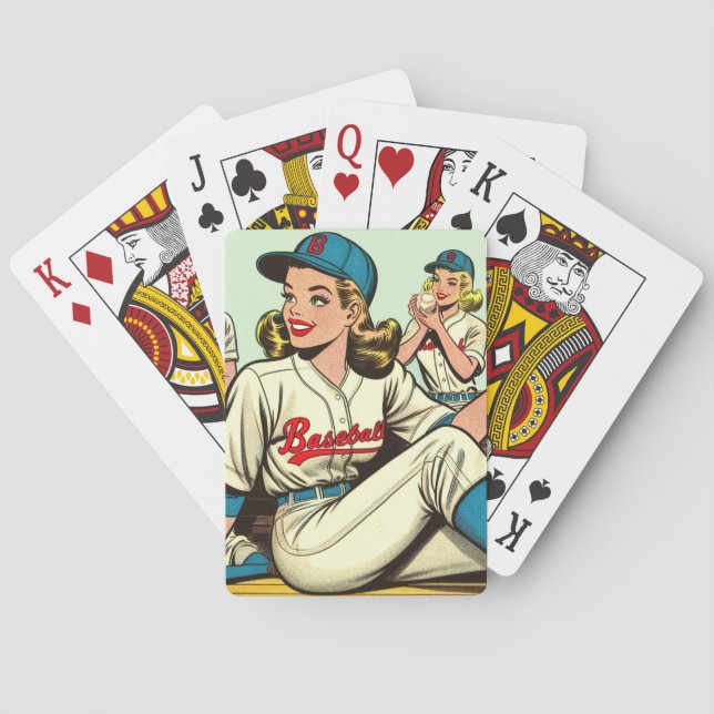Retro Cute Baseball Girls Comics Playing Cards (Back)