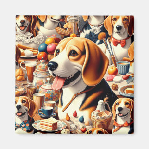 Retro Cute Beagle Illustration Magnet