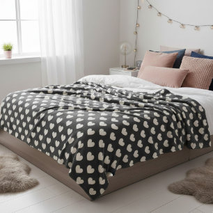 Retro Cute Black and White Hearts Pattern Fleece Blanket