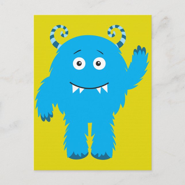 Retro Cute Blue Monster Postcard (Front)