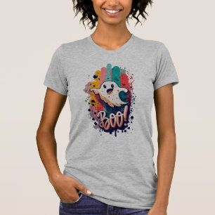 Retro Cute Boo Ghost Halloween Women T-Shirt