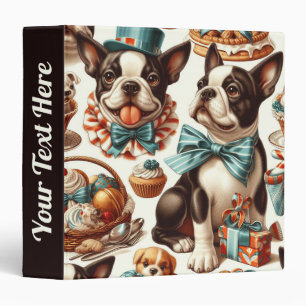 Retro Cute Boston Terrier Illustration Binder
