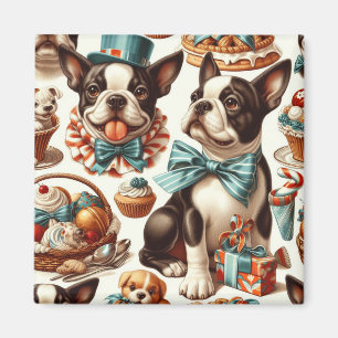 Retro Cute Boston Terrier Illustration Magnet