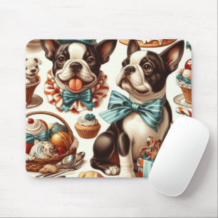 Retro Cute Boston Terrier Illustration Mouse Pad