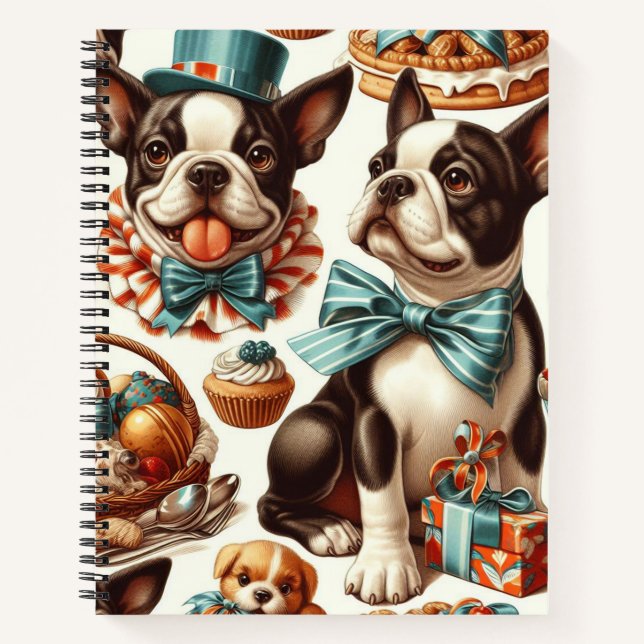 Retro Cute Boston Terrier Illustration Notebook (Front)