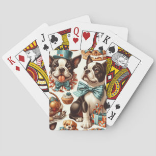 Retro Cute Boston Terrier Illustration Playing Cards