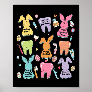 Retro Cute Bunny Teeth Dental Squad Funny Dentist  Poster
