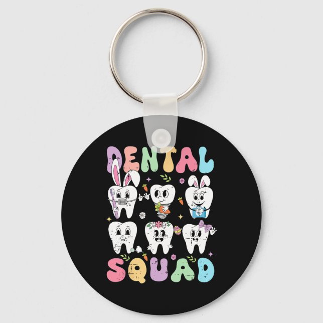 Retro Cute Bunny Teeth Funny Dentist Easter Day De Keychain (Front)