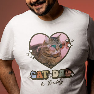 Retro Cute Cat Dad Heart Photo T-Shirt