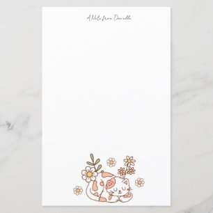 Retro Cute Cat Floral Stationery Paper