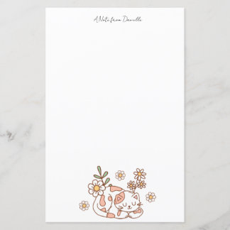 Retro Cute Cat Floral Stationery Paper