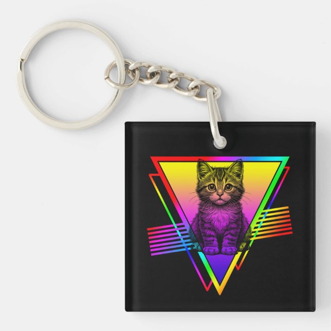 Retro Cute Cat Keychain (Front)