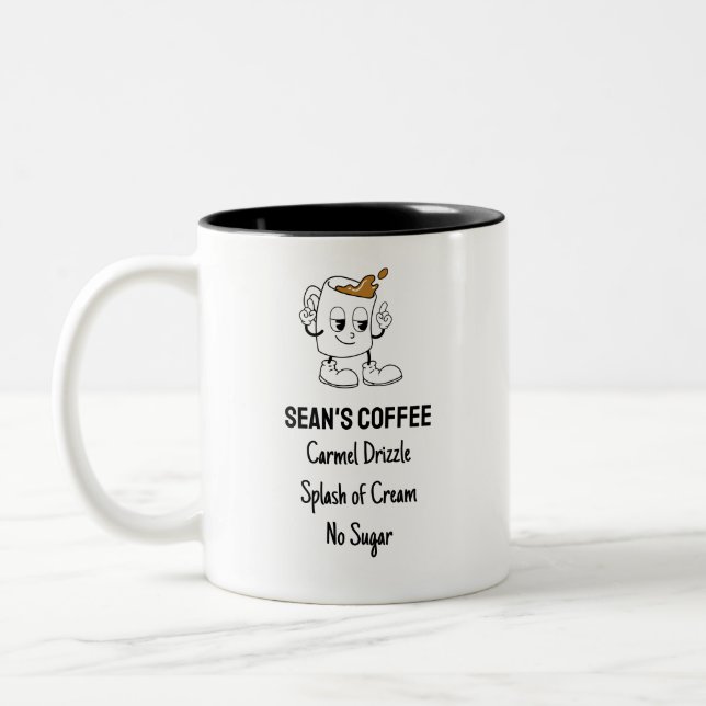 Retro Cute Character Custom Coffee Order Mug (Left)