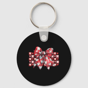 Retro Cute Chequered Heart Coquette Red Bow Valent Keychain