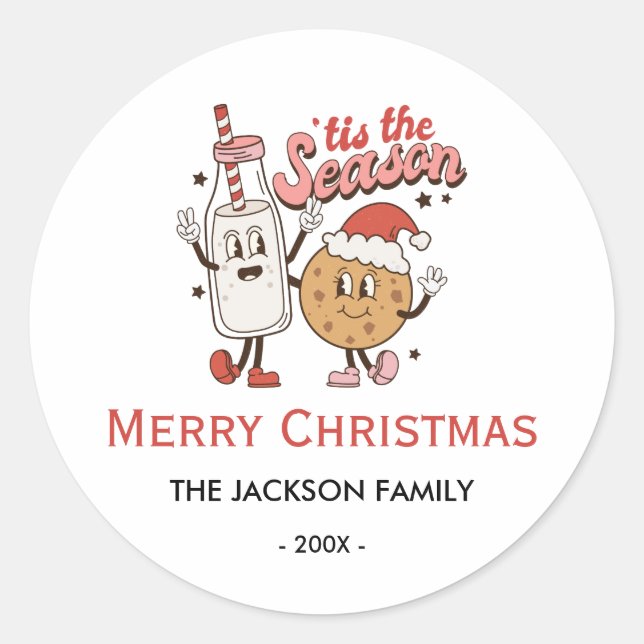 Retro Cute Christmas Family Name Classic Sticker (Front)