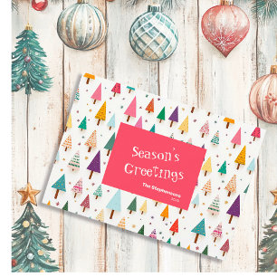 Retro Cute Christmas Trees Holiday Card