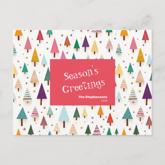 Retro Cute Christmas Trees Post Card (Front)