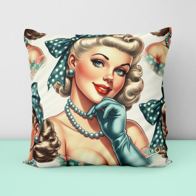 Retro Cute Classic Pinup Throw Pillow (Creator Uploaded)