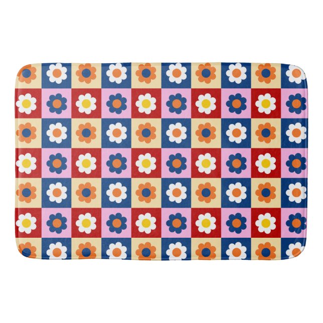 Retro Cute colourful Flowers Pattern  Bath Mat (Front)