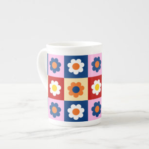 Retro Cute colourful Flowers Pattern  Bone China Mug