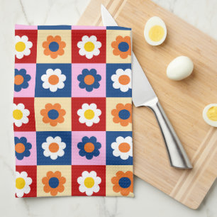 Retro Cute colourful Flowers Pattern Kitchen Towel