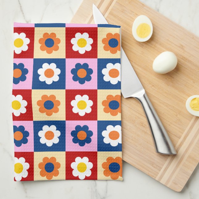Retro Cute colourful Flowers Pattern  Kitchen Towel (Quarter Fold)