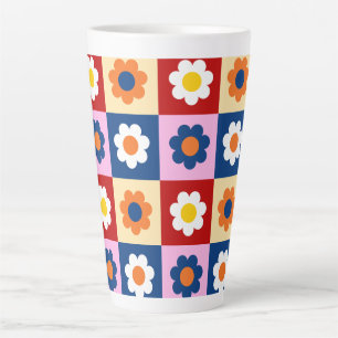 Retro Cute colourful Flowers Pattern Latte Mug