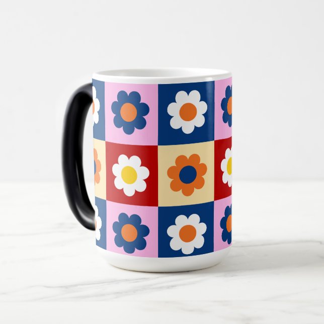 Retro Cute colourful Flowers Pattern  Magic Mug (Front Left)