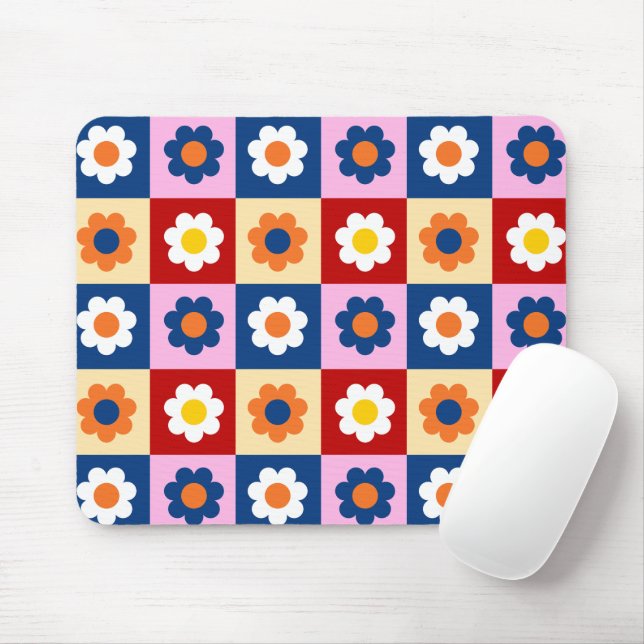 Retro Cute colourful Flowers Pattern  Mouse Pad (With Mouse)