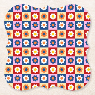 Retro Cute colourful Flowers Pattern  Paper Coaster